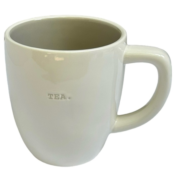 Rae Dunn Other - Rae Dunn TEA Mug White Gray Letters and Interior Dimples NWT 2017 OG